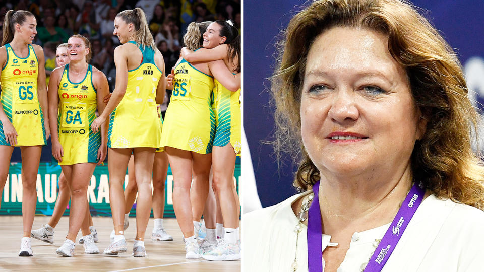 The Australian Diamonds, pictured here in action in the Constellation Cup, alongside Gina Rinehart.