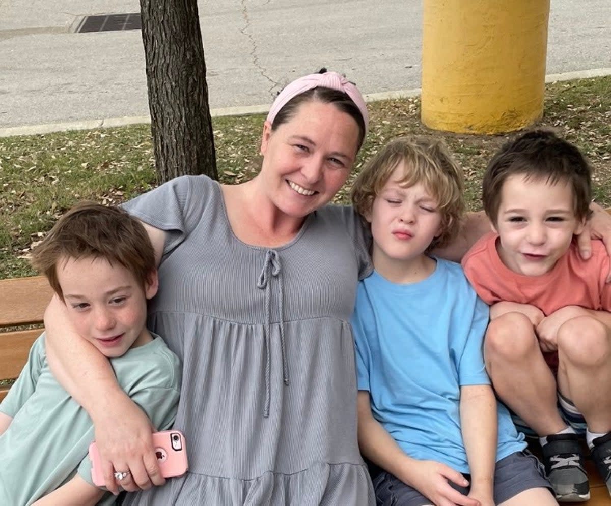 Heather Wallace, 37, with her three sons Aiden, Liam and Declan (Supplied)