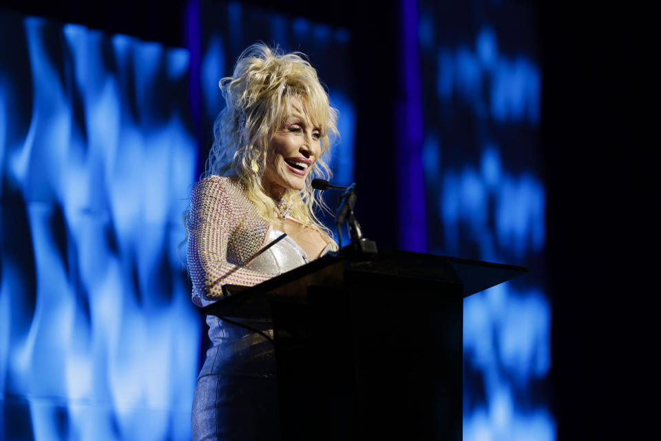 Dolly Parton speaks onstage at the 53rd Anniversary Nashville Songwriters Hall of Fame Gala at Music City Center on October 11, 2023 in Nashville. / Credit: Jason Kempin/Getty Images