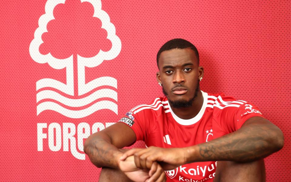 Callum Hudson-Odoi poses at the Nottingham Forest training ground