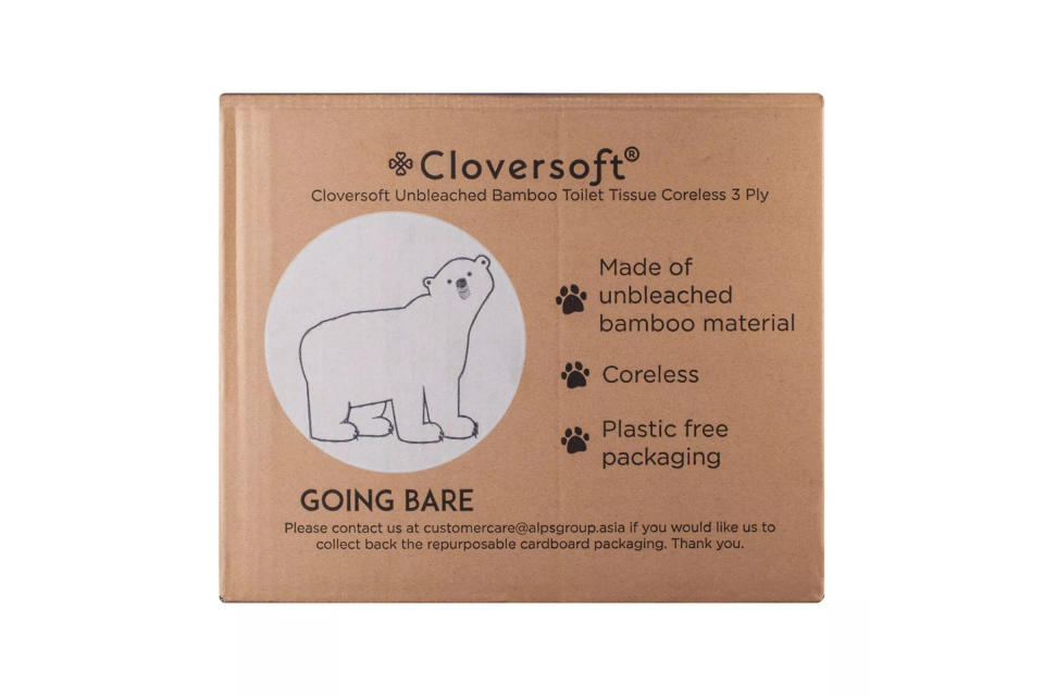 Cloversoft Plant-Based Unbleached Bamboo Toilet Tissues Coreless 3 Ply 36 Rolls x 200 Sheets. (Photo: Lazada SG)