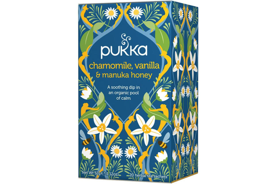 PUKKA Organic Chamomile Vanilla and Manuka Honey, 20 Herbal Tea Sachets, 32g. (Photo: Amazon SG)