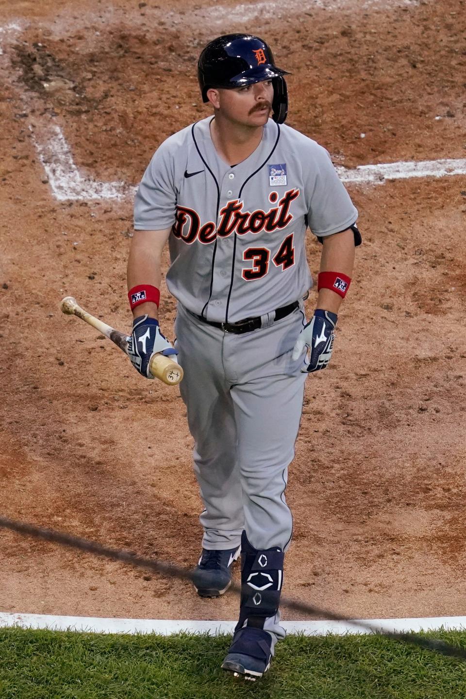 Tigers catcher Jake Rogers walks to the dugout after striking out swinging during the second inning on Thursday, June 3, 2021, in Chicago.