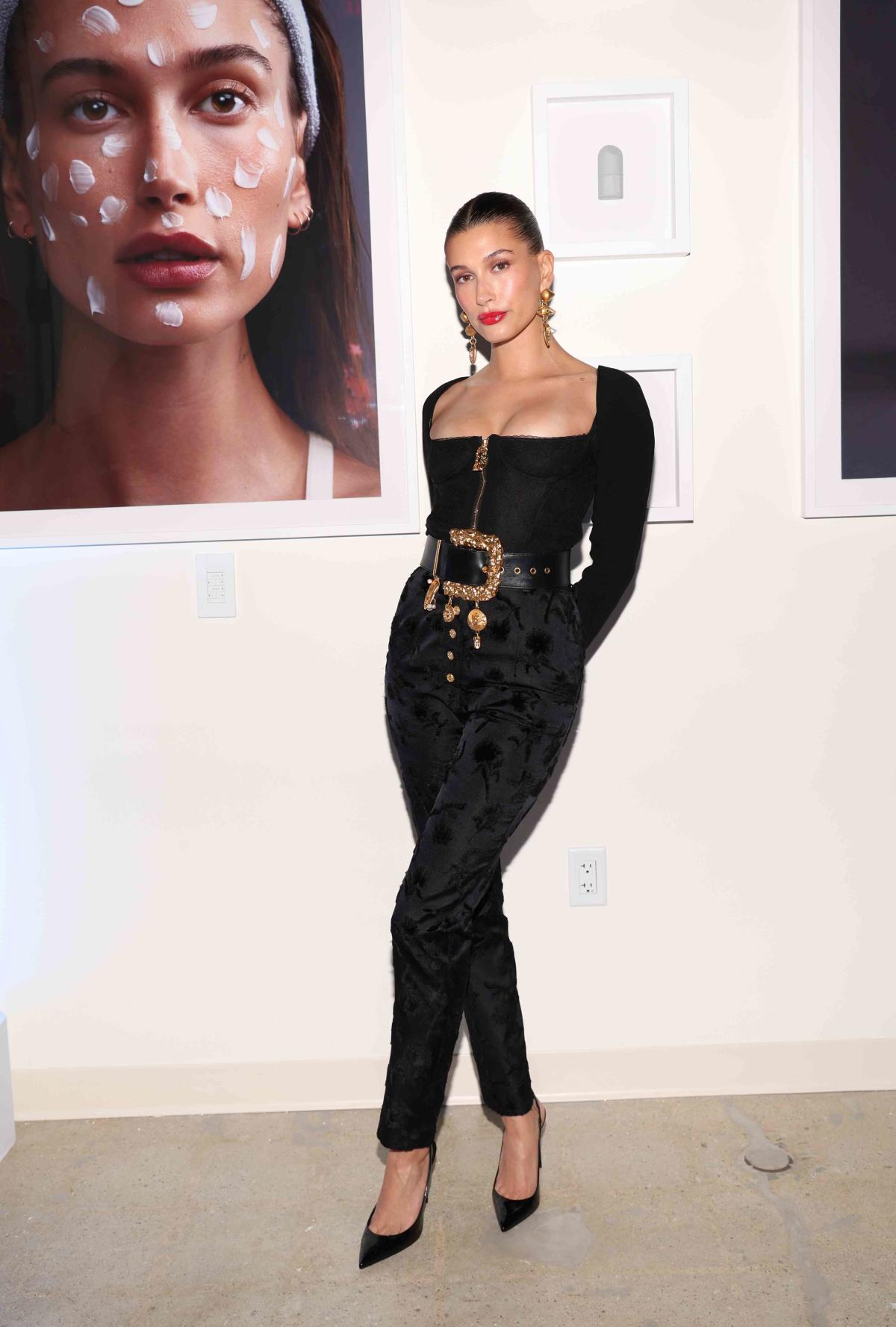 The Belt Buckle on Hailey Bieber's Schiaparelli Look Could Not Have Been  Any Bigger