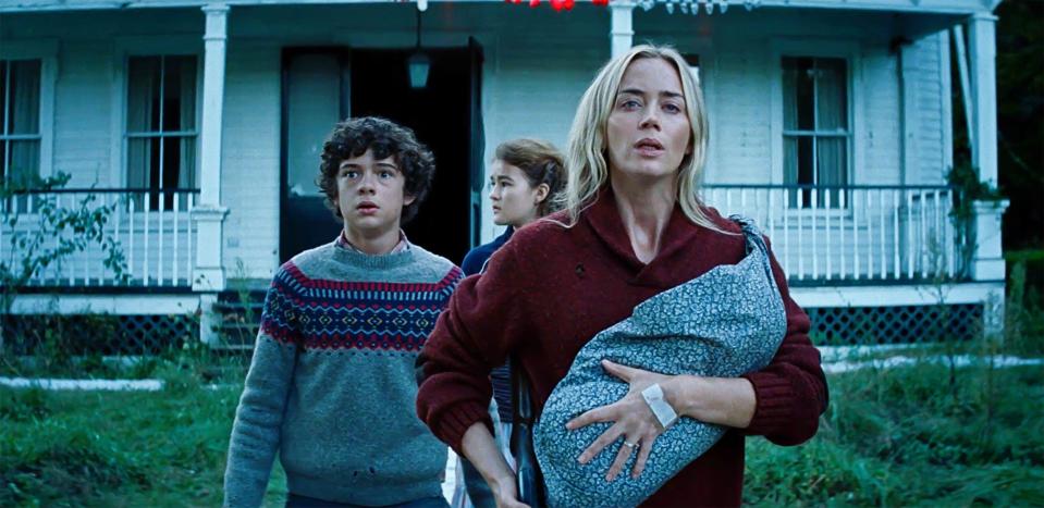 USA. Emily Blunt, Noah Jupe, and Millicent Simmonds  in a scene from the ©Paramount Pictures new movie: A Quiet Place: Part II (2020). Plot:  Following the events at home, the Abbott family now face the terrors of the outside world. Forced to venture into the unknown, they realize the creatures that hunt by sound are not the only threats lurking beyond the sand path.  Ref: LMK110-J7127-190521 Supplied by LMKMEDIA. Editorial Only. Landmark Media is not the copyright owner of these Film or TV stills but provides a service only for recognised Media outlets. pictures@lmkmedia.com