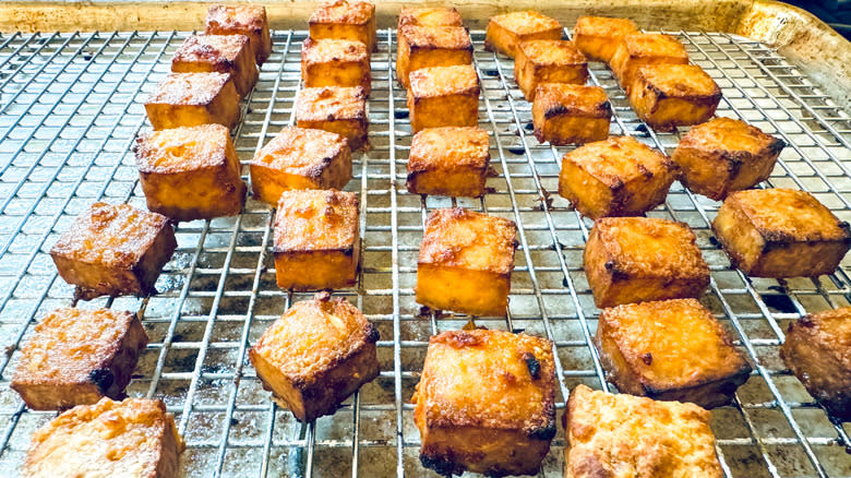 crispy golden tofu baking