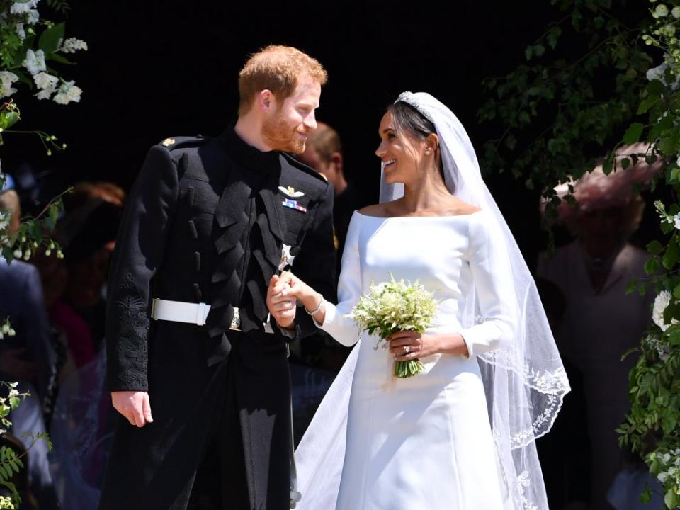 The Duke and Duchess of Sussex following their wedding ceremony on 19 May, 2018 (Ben Stansall/Getty)