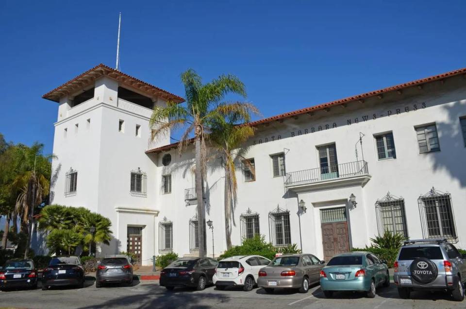 The vacant Santa Barbara News-Press building at 715 Anacapa St. seen from De la Guerra Plaza in downtown Santa Barbara.