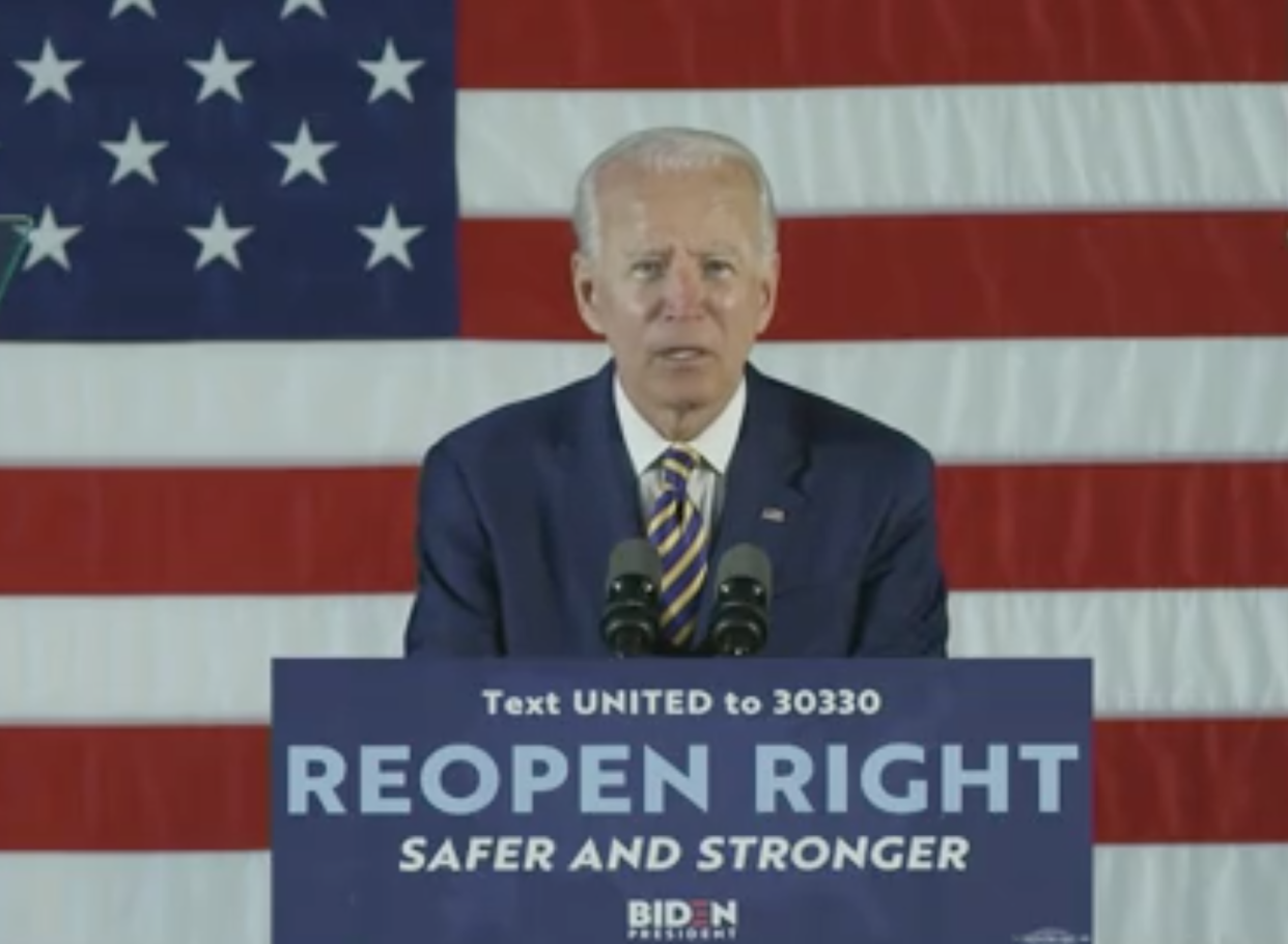Joe Biden speaking at a campaign event in Darby, Pennsylvania on 17 June, 2020: Biden campaign