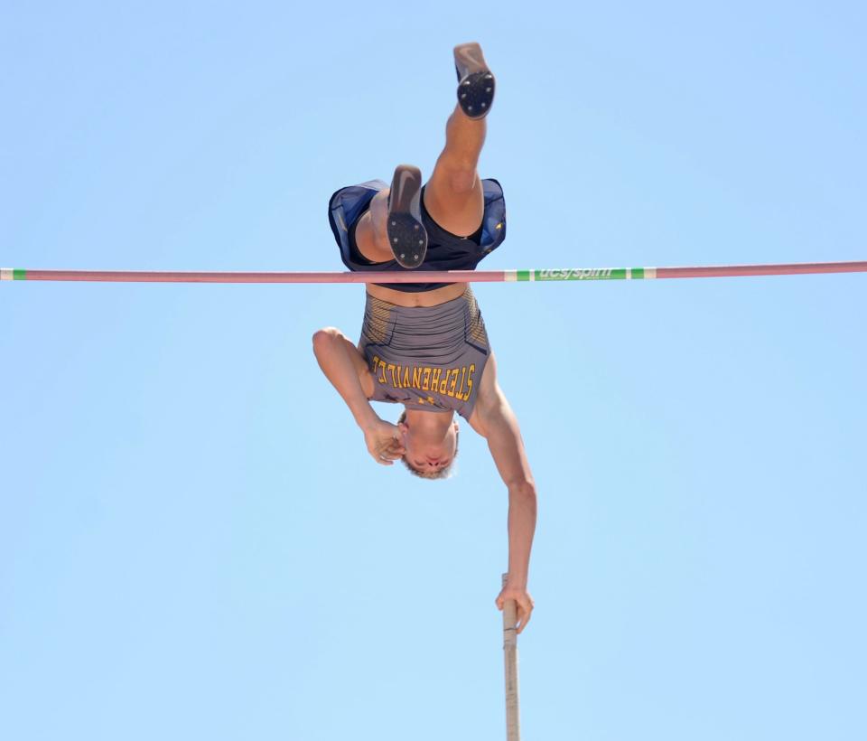 Stephenville's Ben Kirbo vaults at the state track and field meet in Austin.