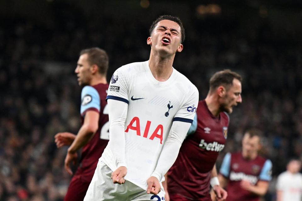 Off night: Brennan Johnson reacts after a missed chance against West Ham, but bounced back to form in the win over Newcastle (Getty Images)