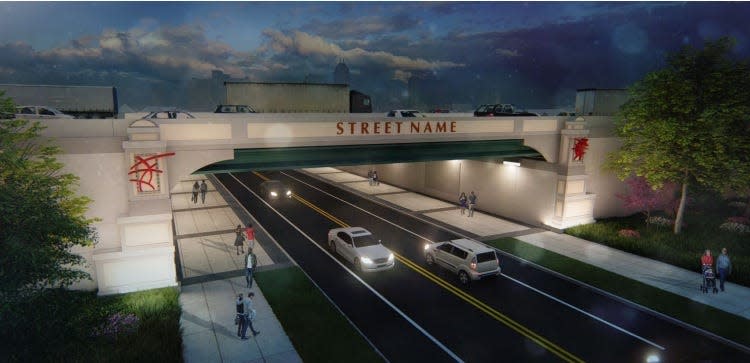 A general example of how underpasses beneath I-65 and I-70 will be designed when the North Split construction project is finished.