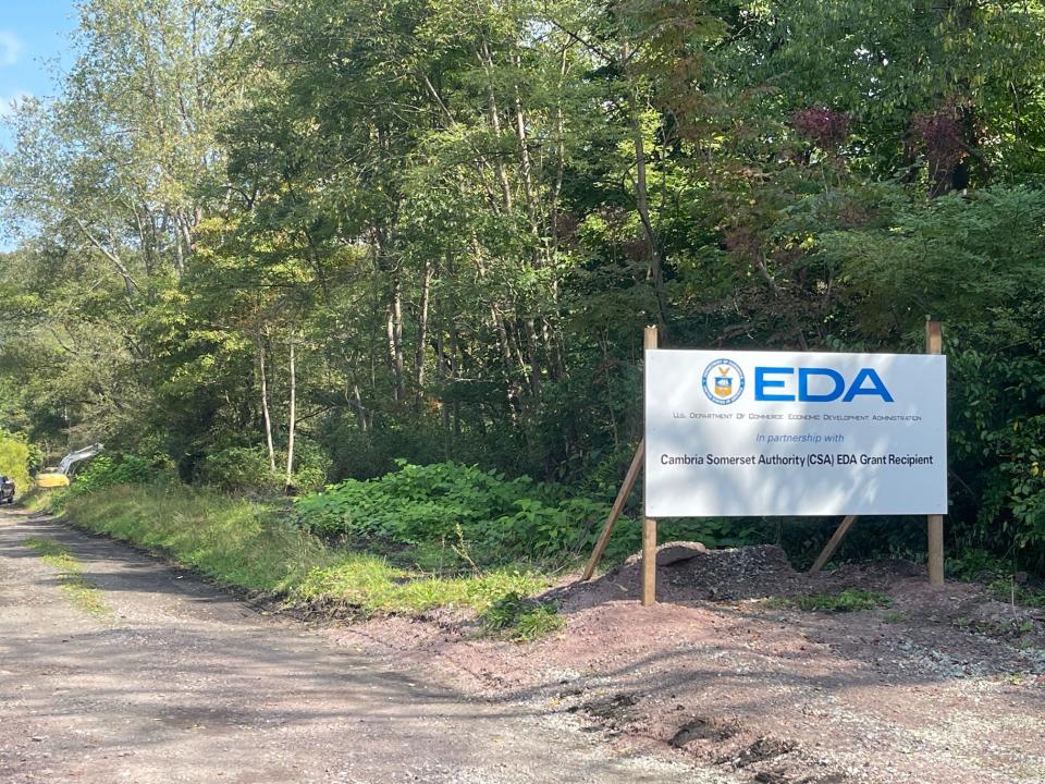 A sign near the work entrance to the Foustwell Tunnel slip-line project, near Seanor, shows that part of the $2.2 million project has been covered by a $708,640 grant from the U.S. Economic Development Administration.