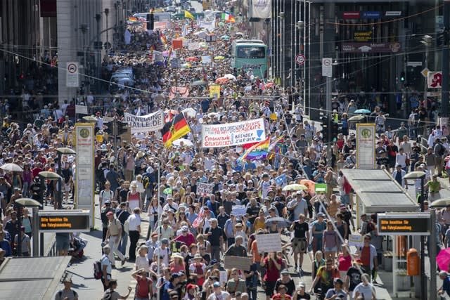 Thousands march along the Friedrichstrasse (Christoph Soeder/AP)