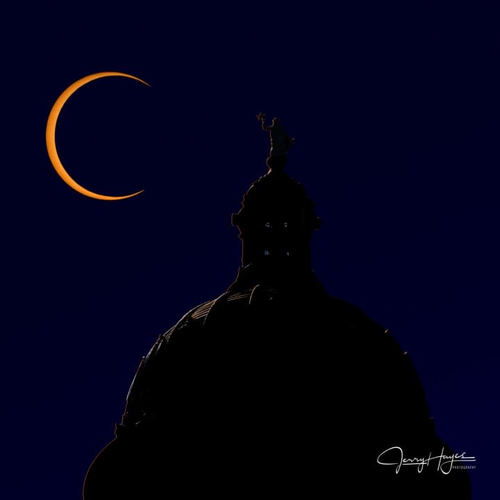 An annular eclipse over the Texas State Capitol in Austin on Oct. 14, 2023. The October 2023 KXAN Viewer Photo of the Month winner. (Courtesy Jerry D. Hayes)