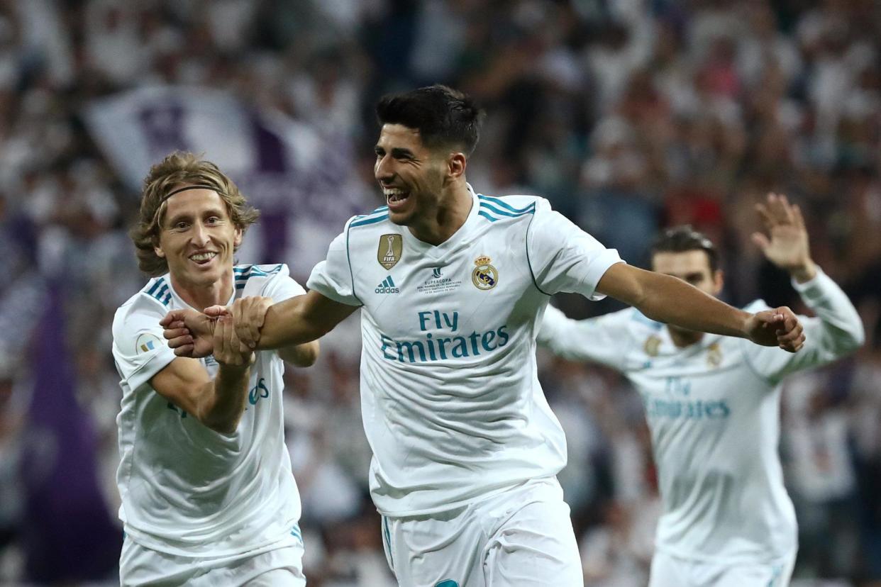 Stunner: Asensio has scored on his debut in every competition for Real Madrid: REUTERS