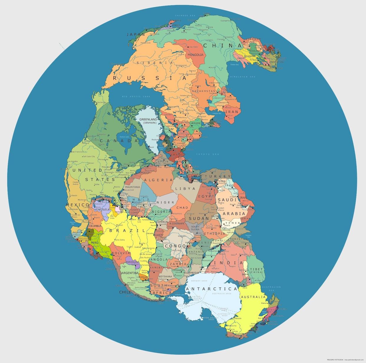 pangea super continent modern countries massimo pietrobon ccby3