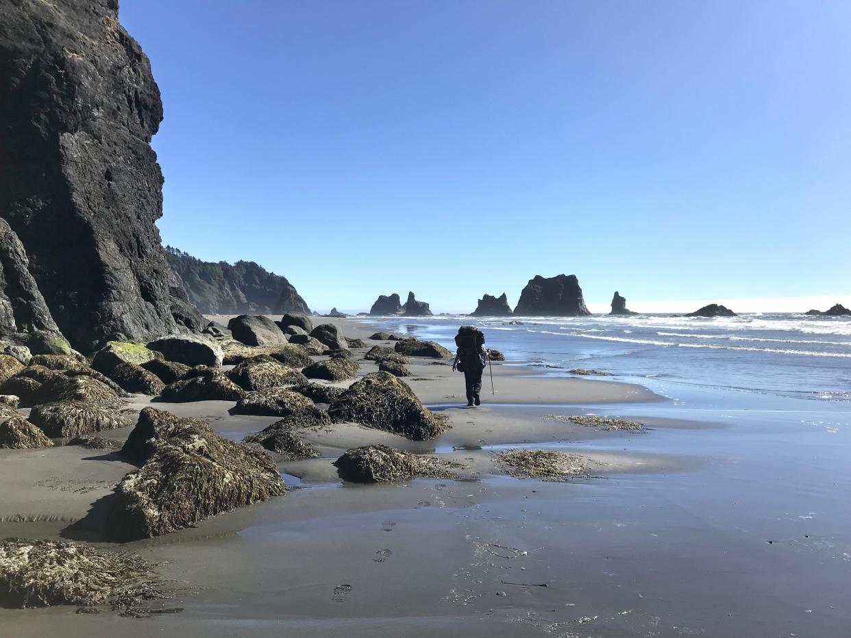 China Beach is seen at low tide.