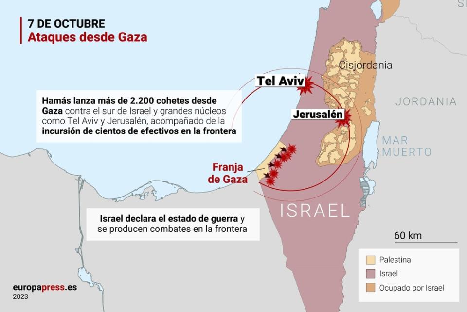 哈瑪斯於 2023 年 10 月 7 日從加薩走廊襲擊以色列後的局勢。   圖 : 達志影像/美聯社