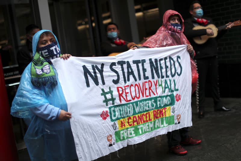 Demonstrators hold May Day protests in Manhattan during the outbreak of the coronavirus disease (COVID-19) in New York
