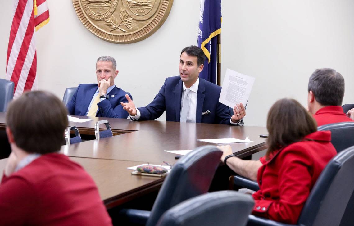 Rep. Seth Rose, D-Richland, speaks to educators during a meeting to discuss the Teacher Bill of Rights. 12/12/18