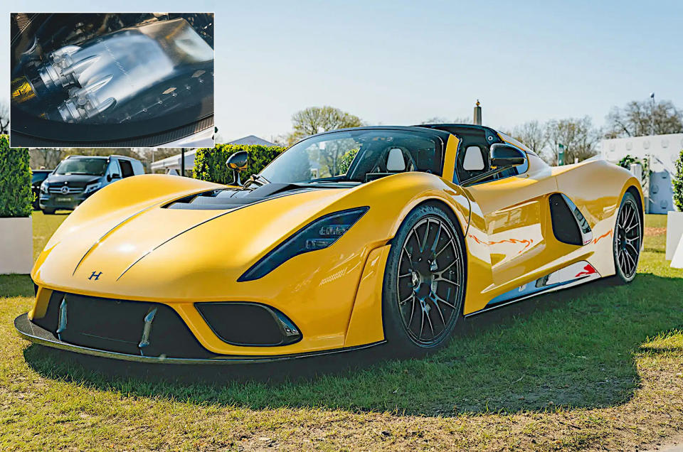 <p>Hennessey’s <strong>Venom F5</strong> is available in four forms – Coupe, Roadster (pictured), Revolution Coupe and Revolution Roadster – of which the first and third had been sold out at the time of writing. All four are powered by the Fury engine, a <strong>6.6-litre</strong> twin-turbo V8.</p><p>In each application, it produces 1817 horsepower and 1193 lb ft of torque, which makes the Venom F5 the <strong>most powerful non-electric road-going production car</strong> not only in the US but in global automotive history.</p>