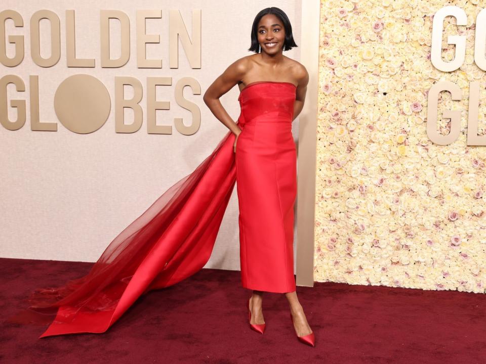 Ayo Edebiri attends the 2024 Golden Globes.