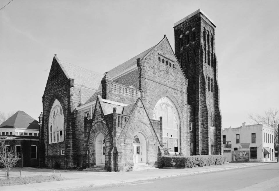 view looking southeast at the exterior of the second presbyterian church, now known as clayborn temple, on the corner of pontatoc avenue and hernando street in memphis, tennessee, 1974 photo by library of congressinterim archivesgetty images
