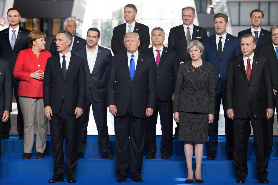 Nato Secretary General Jens Stoltenberg, US President Donald Trump, Prime Minister Theresa May and President of Turkey Recep Tayyip Erdogan, at a Nato summit in Brussels in may 2017. (PA)