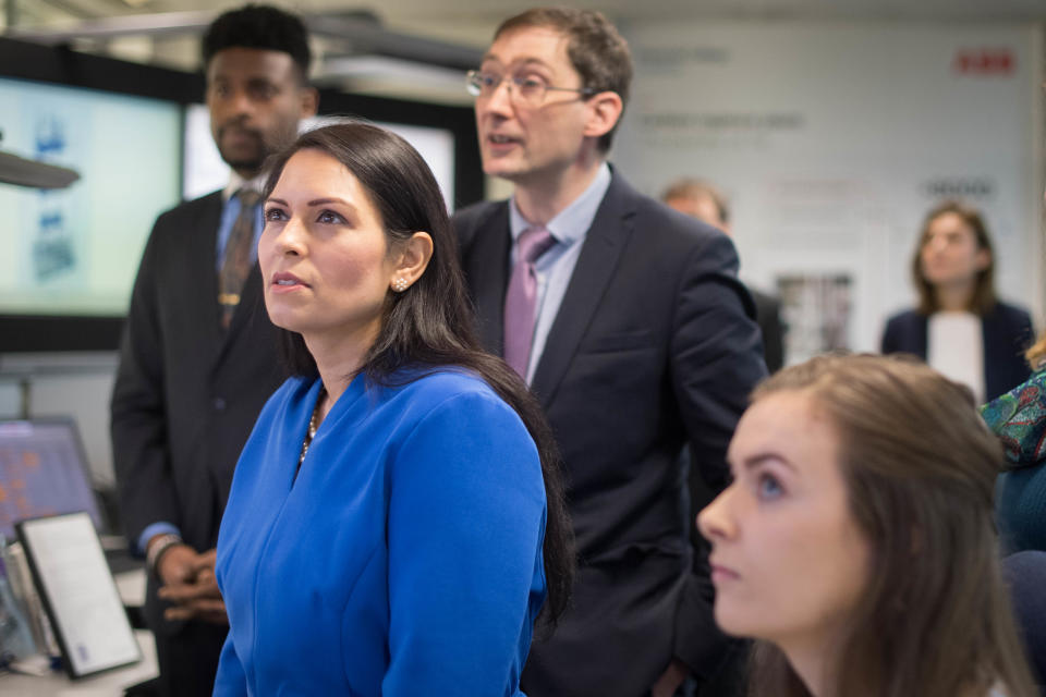 EMBARGOED TO 00.01 WEDNESDAY FEBRUARY 19 Home Secretary Priti Patel meets students and staff working on 'carbon capture' at Imperial College London in South Kensington, London where she announced plans for a new points-based immigration system. PA Photo. Picture date: Tuesday February 18, 2020. See PA story POLITICS Immigration. Photo credit should read: Stefan Rousseau/PA Wire