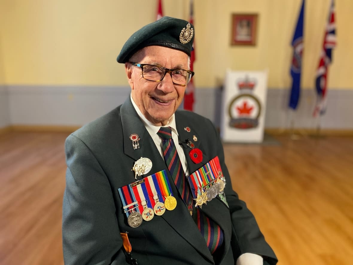 Veteran Jim Parks, 98, was with the Royal Winnipeg Rifles when he stormed Juno Beach on D-Day.  (Paul Borkwood/CBC - image credit)