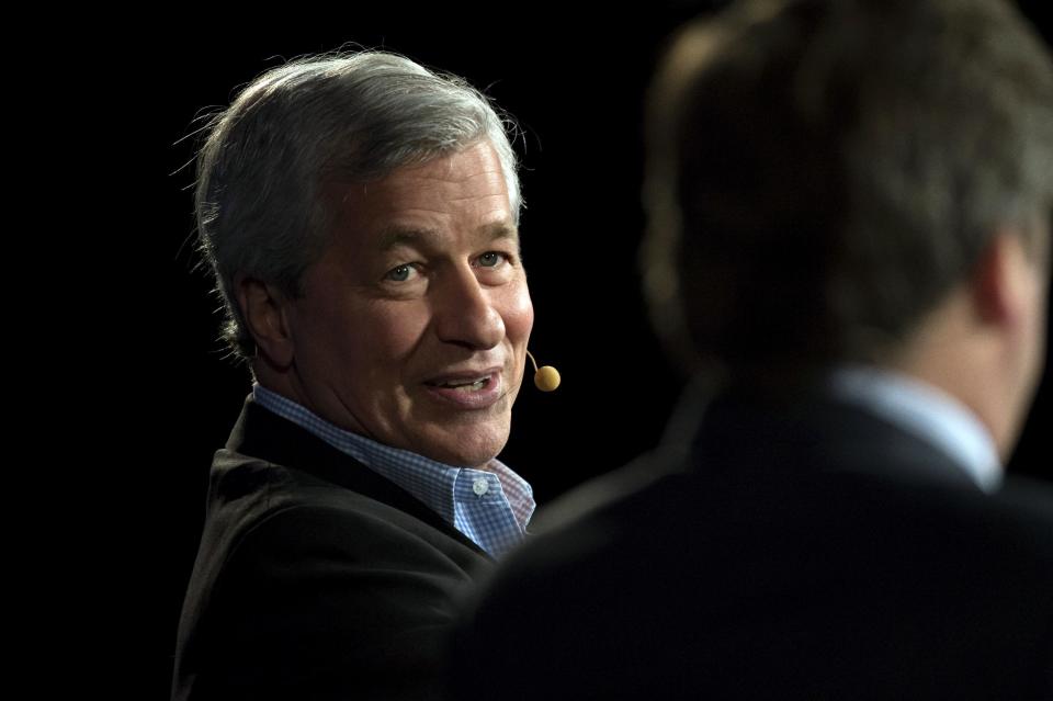 In this photo provided by the Robin Hood Foundation, Jamie Dimon, Chairman of the Board and Chief Executive Officer of JPMorgan Chase & Co., speaks at the inaugural Robin Hood Investors Conference in New York, Friday, Nov. 22, 2013. JPMorgan Chase & Co. reports quarterly financial results before the market opens on Tuesday, Jan. 14, 2014. (AP Photo/Robin Hood Foundation, Craig Warga)