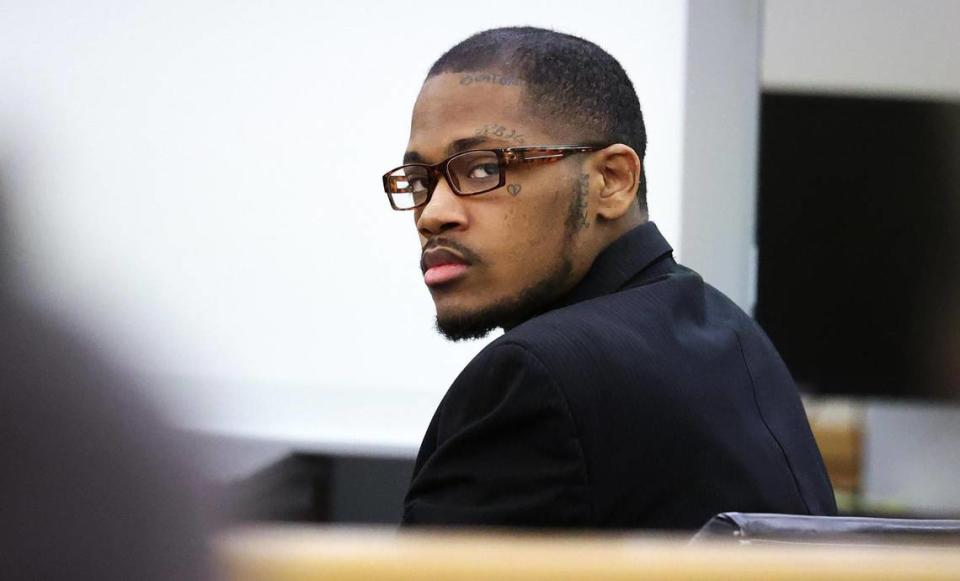 Defendant Braylin Brown during his trial on Nov. 9 in the 396th District Court in Tarrant County. Brown was found guilty of murder in the death of his father, Kevin Brown, and sentenced to life.