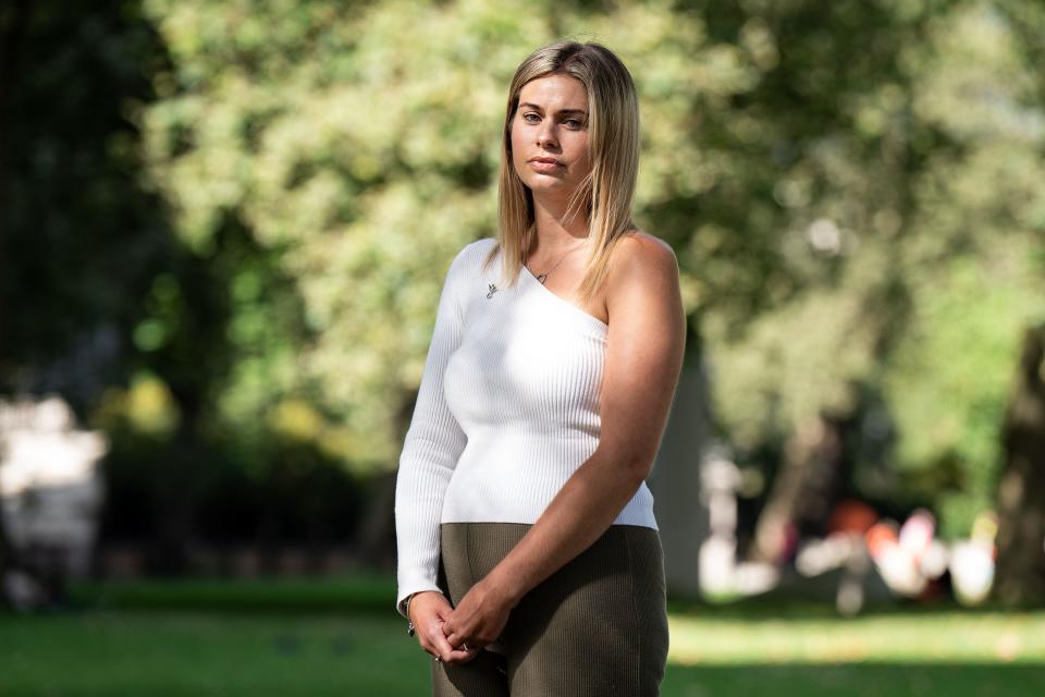 Lauren Taylor, who has waived her right to anonymity, at New Scotland Yard, central London, ahead of the sentencing of former Pc Adam Provan, who was found guilty of six counts of rape of a woman between 2003 and 2005, and two counts of rape of a teenage girl in 2010. Provan was sentenced to 16 years with a further eight on extended licence at Wood Green Crown Court, north London. The offences were all committed while he was a serving officer at East Area Command Unit. Picture date: Thursday August 17, 2023.