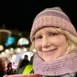 Patti Zarling enjoying a cup of gluhwein at a German Christmas market in December 2023