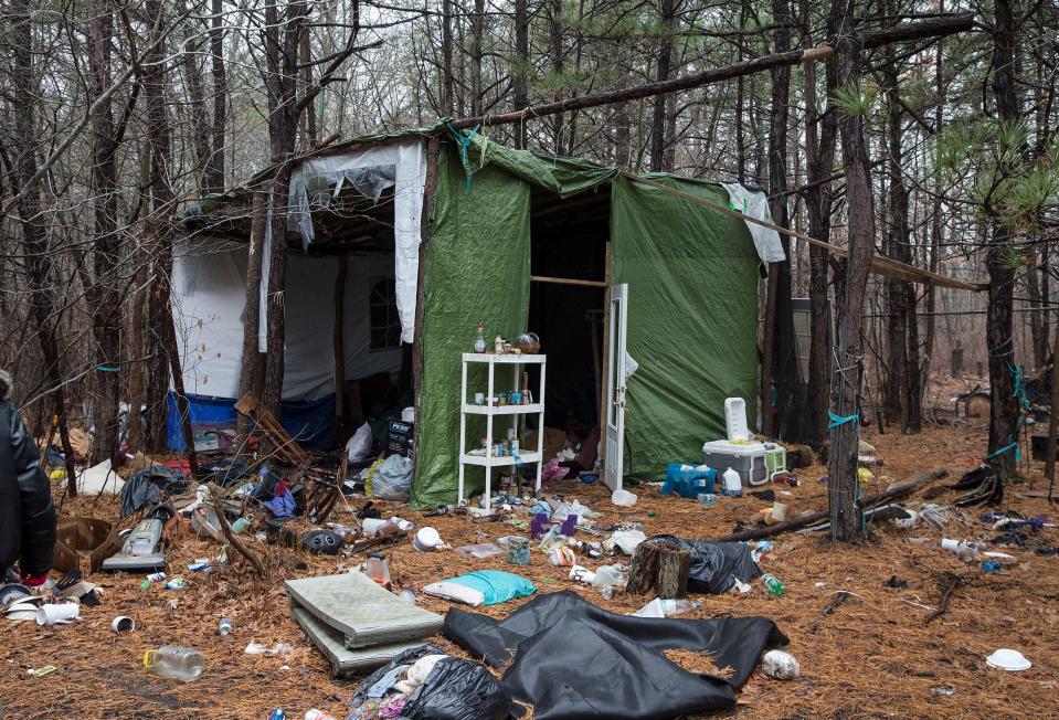 A homeless camp in the woods of Neptune is shown in Jan. 2018.