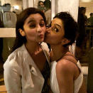 Deepika Padukone gives Alia Bhatt a kiss for the camera. Image: Instagram.com/karanjohar