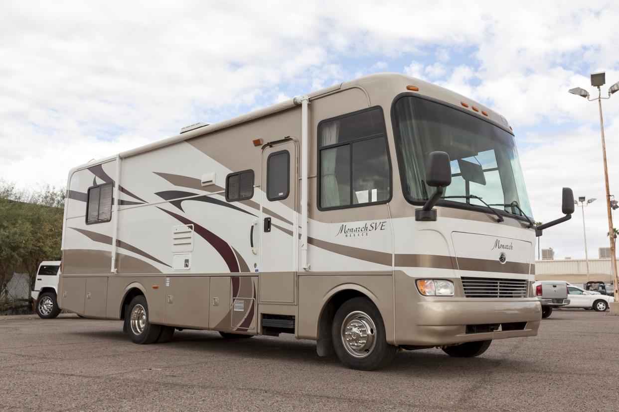 Scottsdale, United States - October 6, 2011: A photo of a Monaco motor home. This particular motor home is called the Monarch and features a built in awning.