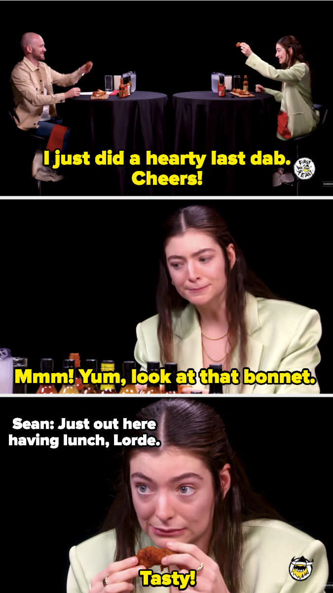 Lorde celebrating adding a hearty last dab to her final wing