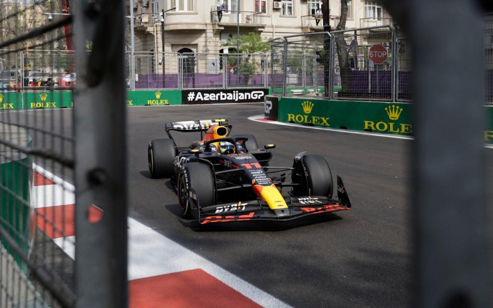 Azerbaijan Grand Prix - Baku City Circuit, Baku, Azerbaijan - April 30, 2023 Red Bull's Sergio Perez in action during the rac - Reuters/Leonhard Foeger