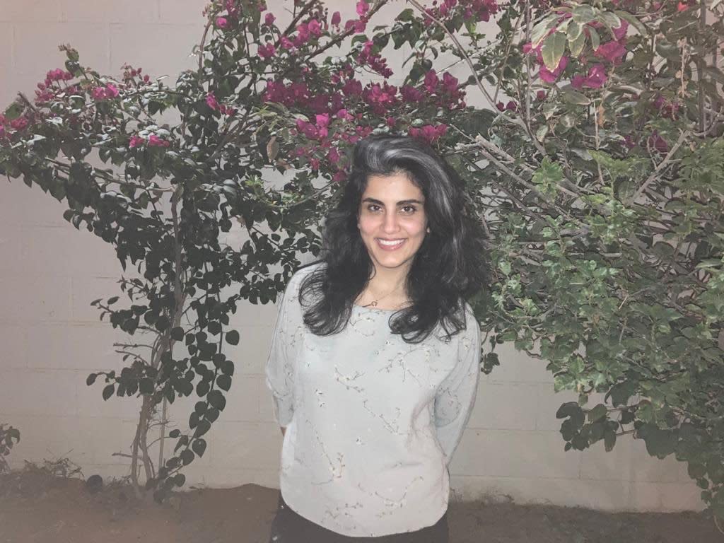 Loujain al-Hathloul, a women's rights activist who remains under a travel ban after she was imprisoned, pictured after her release in February 2021.  (Lina Alhathloul / Twitter)