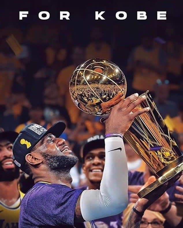 A graphic of every Lakers fan's dream: LeBron James holding the 2020 NBA championship trophy in honour of Kobe Bryant. (Credit: crooshaber/Instagram)