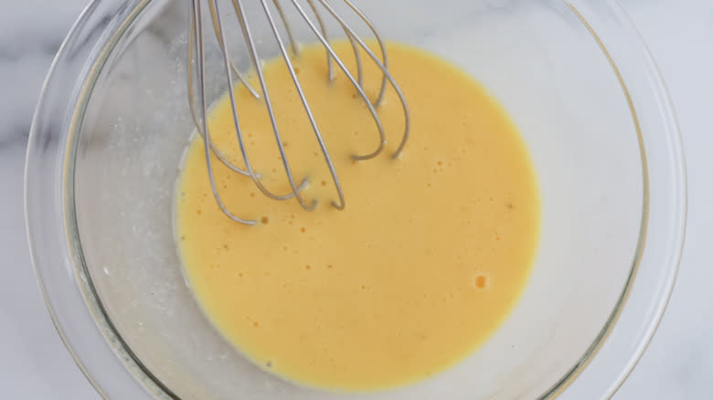 whisked eggs in a bowl