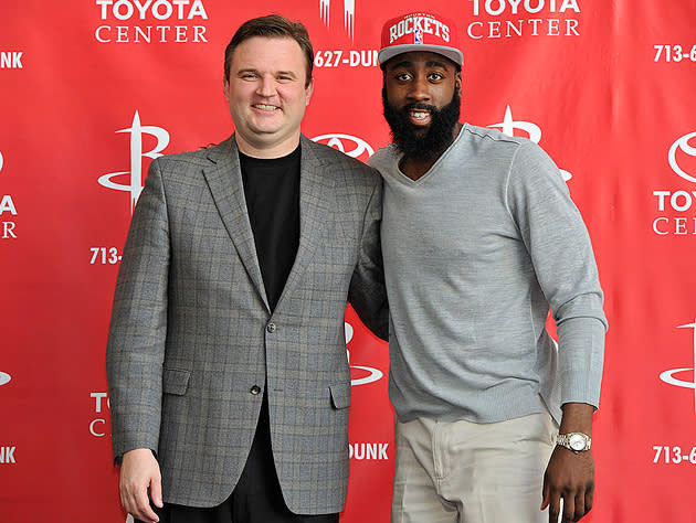 Daryl Morey (left) and James Harden. (Getty Images)