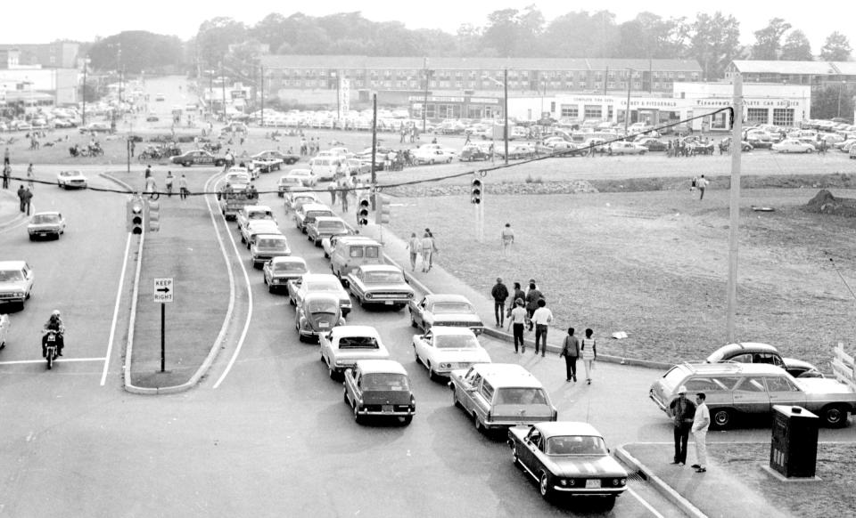 The Newport rotary is shown in this photo from July 3, 1969, just days after the opening of the Newport Bridge. At the upper left is the Princeton Diner.