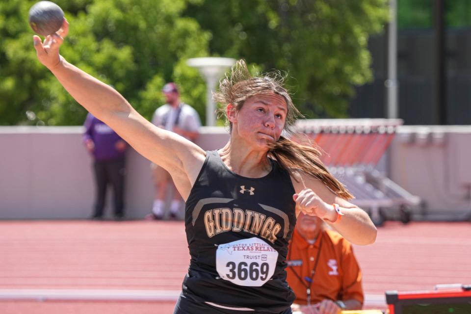 Giddings' Carlie Weiser won the shot put Saturday, a day after taking bronze in the discus. The senior will compete at Texas A&M this fall. "She's not very hard to coach because she coaches herself," Giddings coach John Graham said.