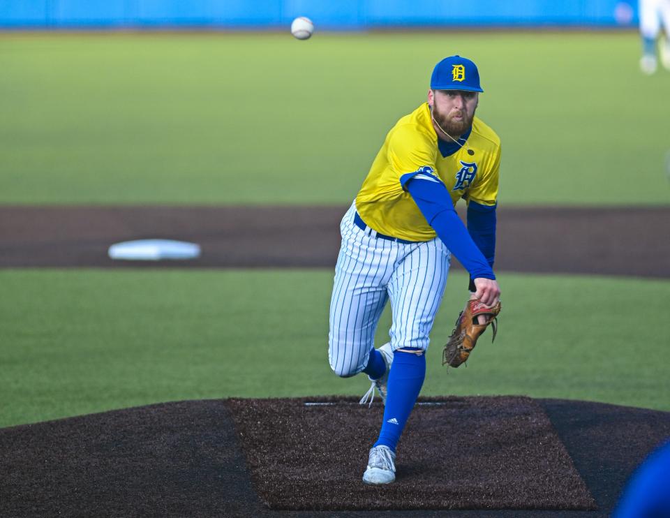 Bryce Greenly pitches for Delaware in a recent game against Hofstra.