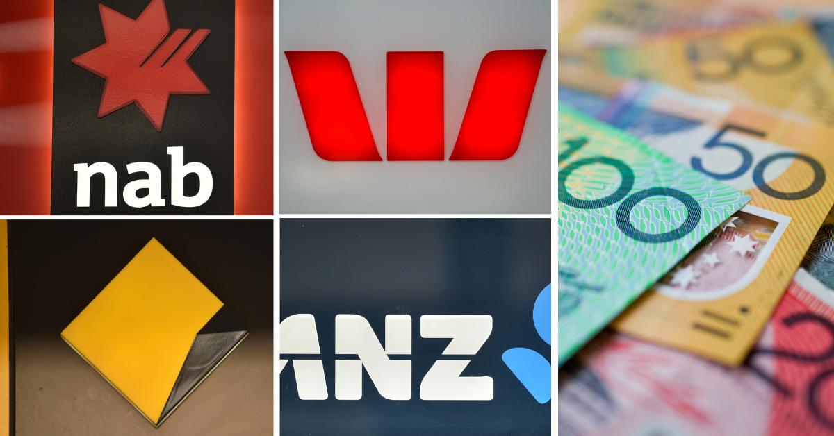 Logos of the big four banks and Australian money to represent the best accounts for savers.