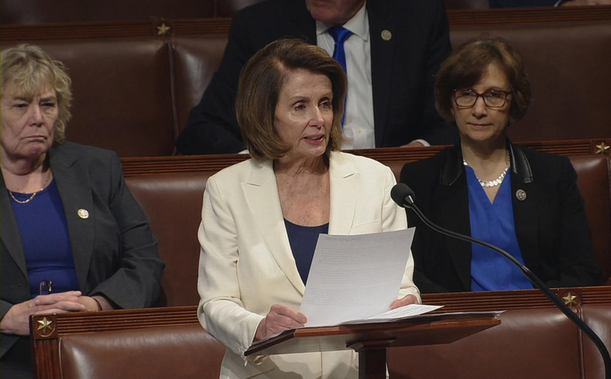 Pelosi spoke for over seven hours on the House floor on Wednesday. (Photo: Handout . / Reuters)