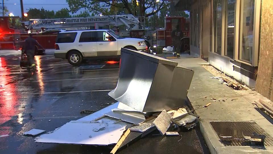 An ATM was ripped out of a Washington Federal Bank in Seattle's Rainier Valley on Friday, May 5, 2023.